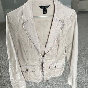 White House Black Market Light Tan Blazer with Ruffle Edges